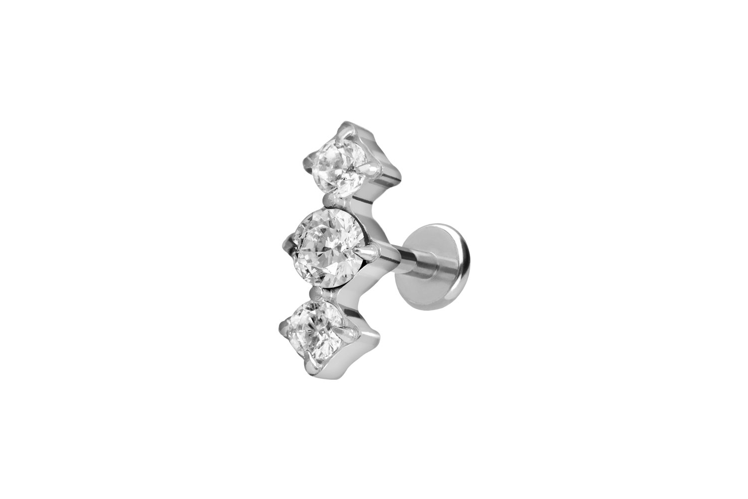 Titan Labret Piercing mit Push Fit 3 EINGEFASSTE KRISTALLE